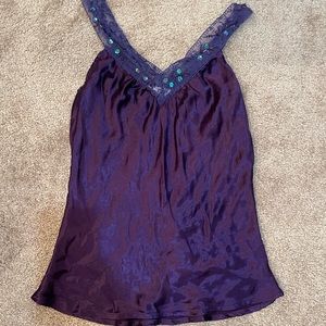 Vintage purple silk beaded top slip fits small